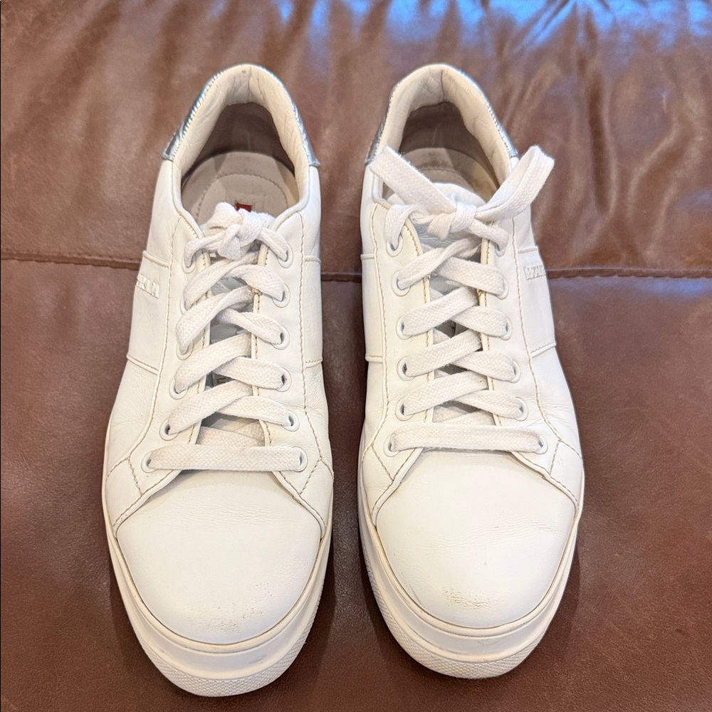 Prada White and Silver Low-Top Sneakers - Picture 2 of 5